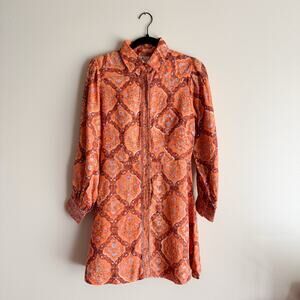 Hannah Artwear Orange Floral Evelyn Cabana Long Sleeve Tunic Blouse